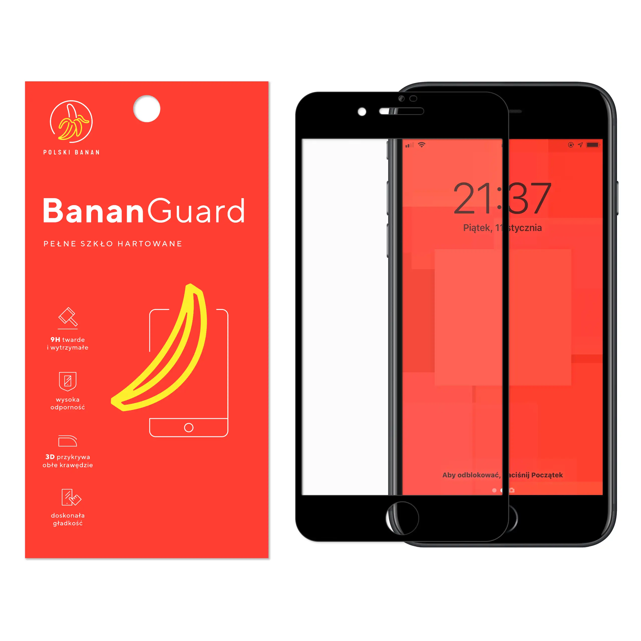 Szkło hartowane 5D Polski Banan BananGuard w kolorze czarnym do Apple iPhone 7 PLUS / 8 PLUS
